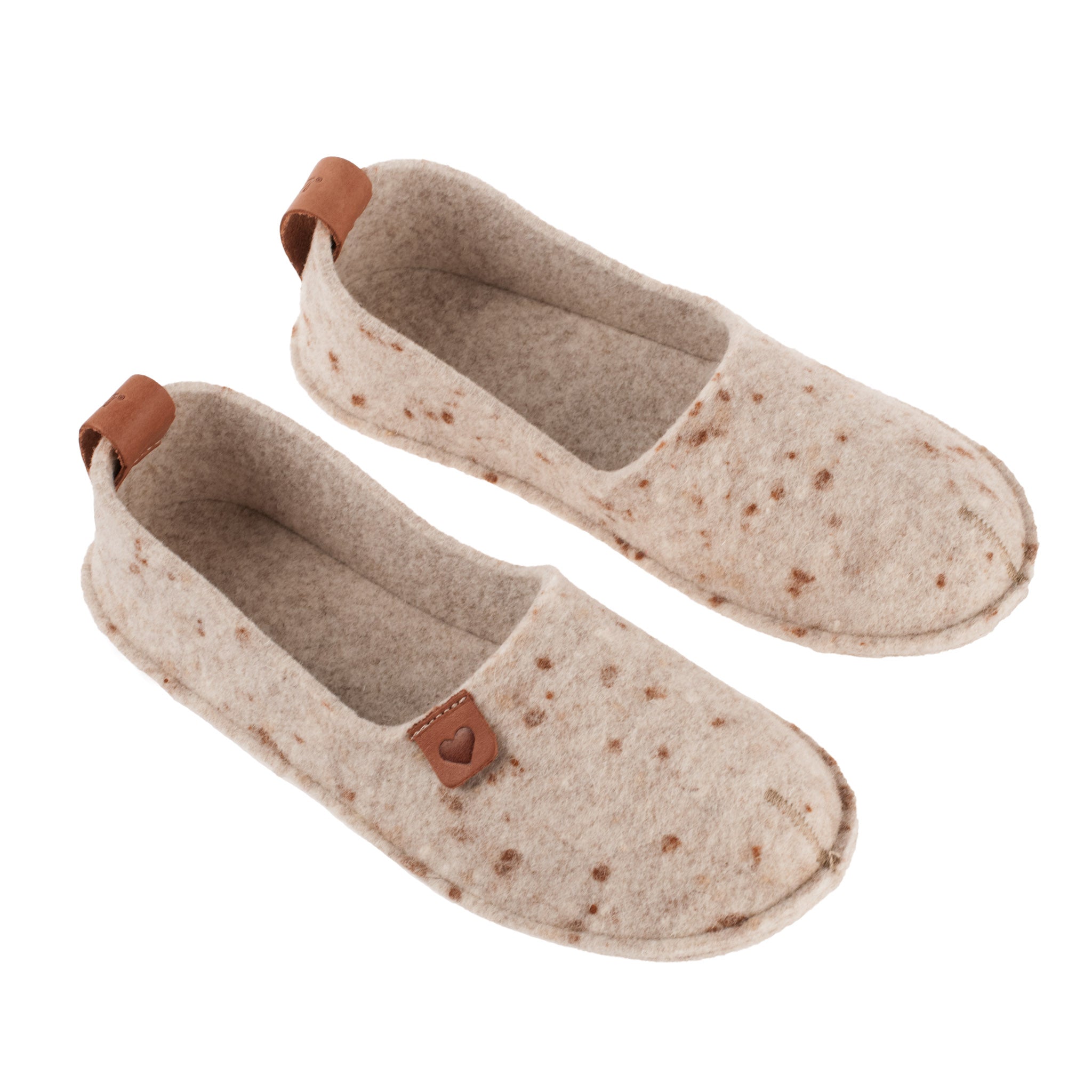 Barefoot natūralaus veltinio šlepetės OmaKing Toku su guminiu padu - Beige spalvos - luxu.lt